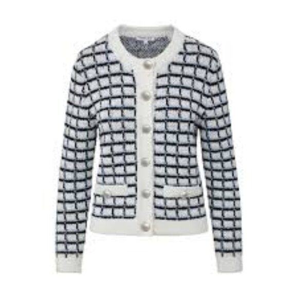 NWT Veronica Beard Lavigne Check Knit Jacket Blue Black White Size Small - Picture 7 of 14